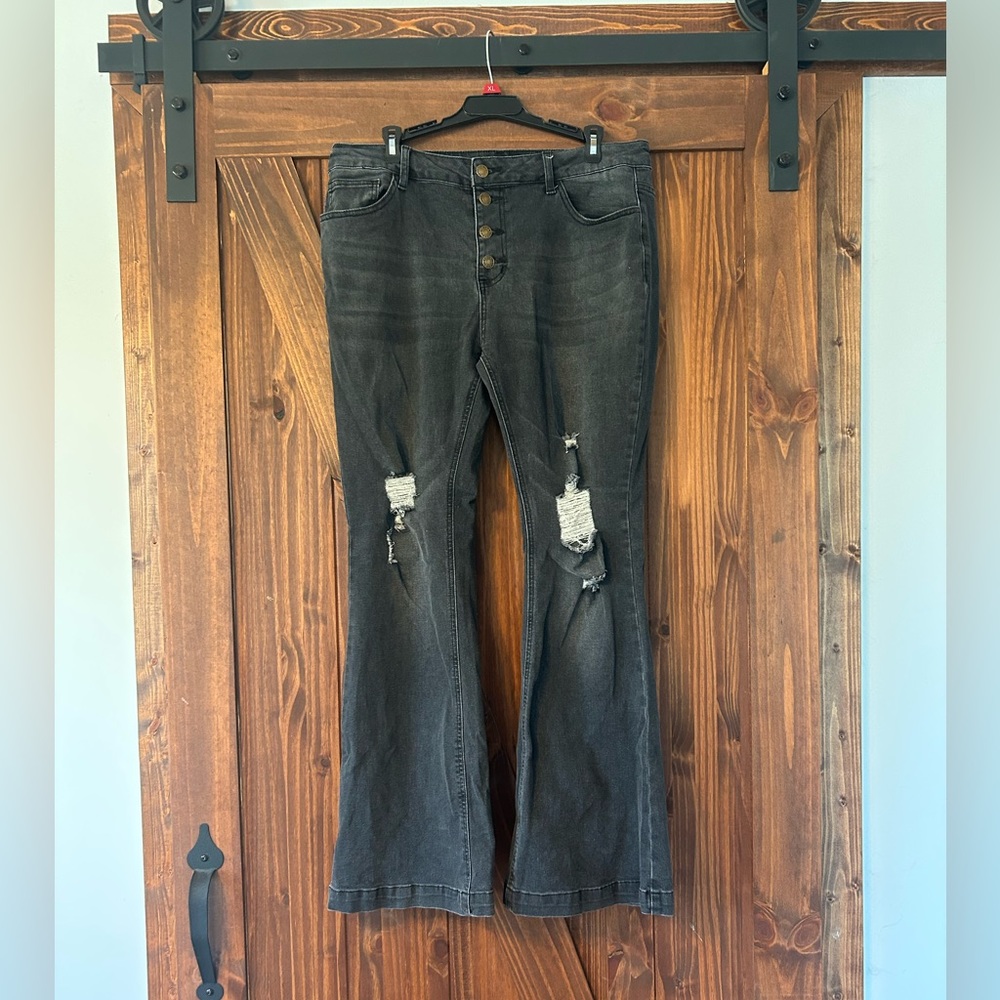 KanCan Black Distressed Flare Jeans